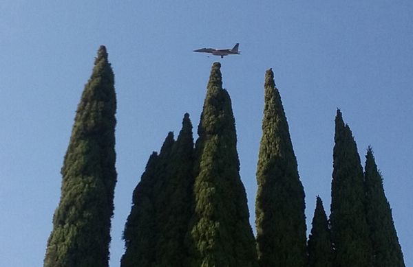 An F-15 Eagle flies over a BBQ party that I attended in Stanton, California...on July 4, 2018.