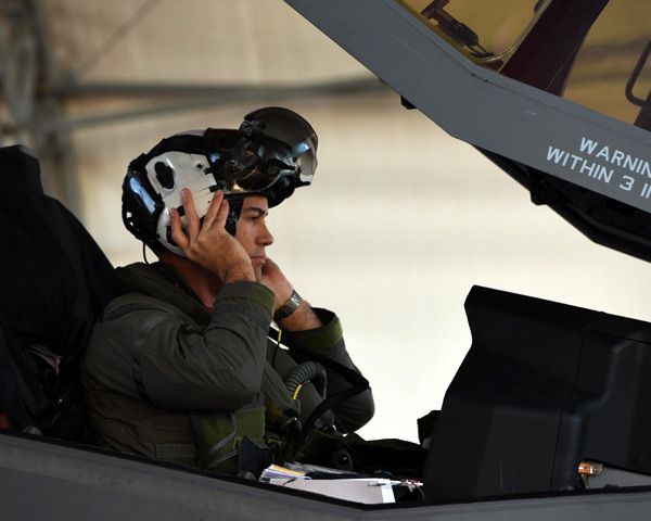 U.S. Navy Lt. Cmdr. Charles Escher prepares to fly a sortie aboard a U.S. Air Force F-35A Lightning II...from Eglin Air Force Base in Florida on December 6, 2016.