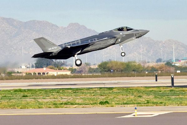The F-35A Lightning II flown by JASDF pilot Lt. Col. Nakano takes off from Luke Air Force Base in Arizona...on February 7, 2017.