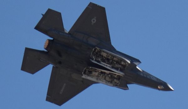 The F-35B Lightning II shows off two of its weapons bays during a demo at the Miramar Air Show...on September 29, 2018.