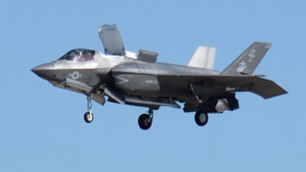 The F-35B Lightning II remains in hover mode during a demo at the Miramar Air Show...on September 29, 2018.