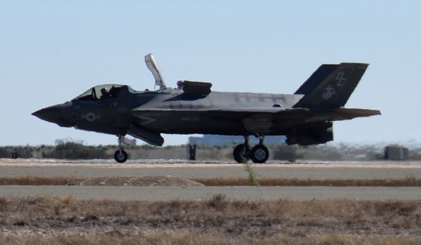 The F-35B Lightning II vertically lands on the ground...completing its demo at the Miramar Air Show on September 29, 2018.