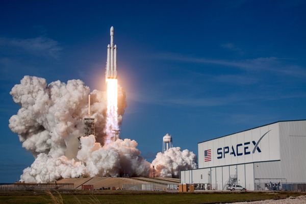SpaceX's Falcon Heavy rocket lifts off on its maiden flight from Launch Complex 39A at NASA's Kennedy Space Center in Florida...on February 6, 2018.