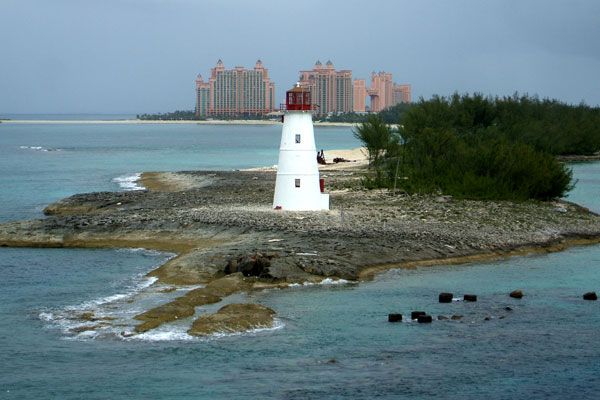 A snapshot of a lighthouse with the Bahamas' Atlantis Resort in the background...on August 17, 2008.