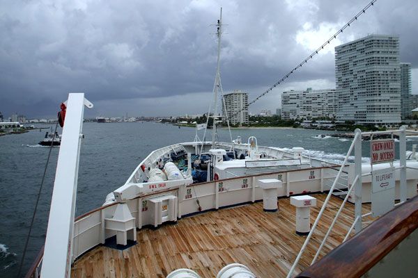 Tropical Storm Fay looms as the Regal Empress returns to Fort Lauderdale in Florida after a one-day cruise from the Bahamas...on August 18, 2008.