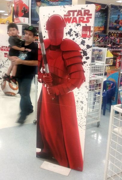 A cardboard marquee featuring the elite Praetorian guard from STAR WARS: THE LAST JEDI...on display inside the local Toys'R'Us store for 'Force Friday II.' A cardboard marquee featuring the elite Praetorian guard from STAR WARS: THE LAST JEDI...on display inside the local Toys'R'Us store for 'Force Friday II.'