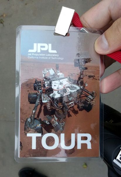 A snapshot that I took of my badge for the tour at NASA's Jet Propulsion Laboratory near Pasadena, California...on May 30, 2018.