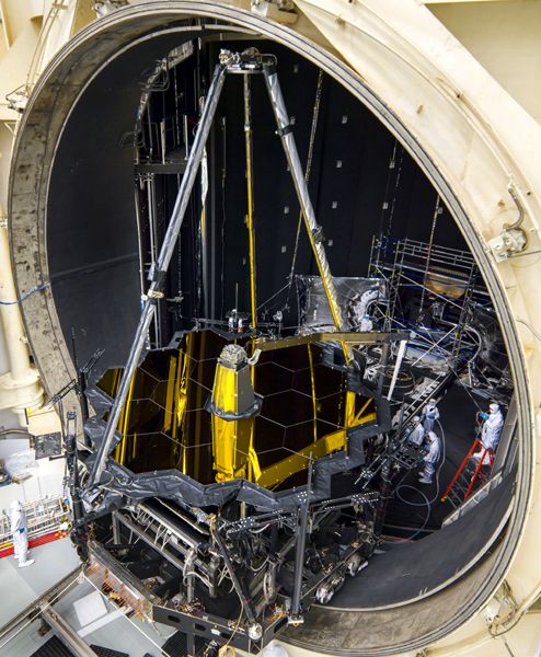NASA's James Webb Space Telescope is about to be placed inside Chamber A at the Johnson Space Center in Houston, Texas...on June 21, 2017.