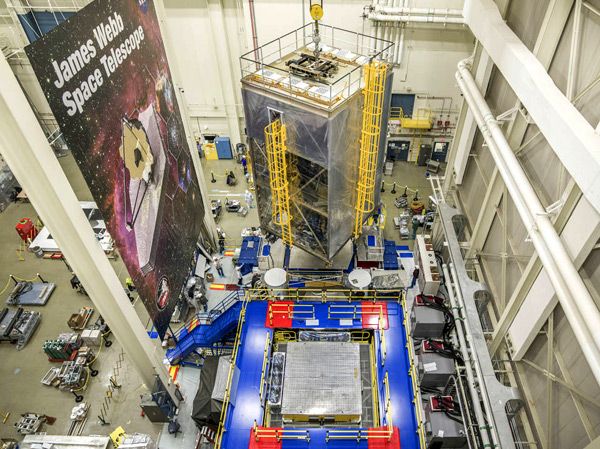 The James Webb Space Telescope undergoes vibration testing at NASA's Goddard Space Flight Center in Greenbelt, Maryland.