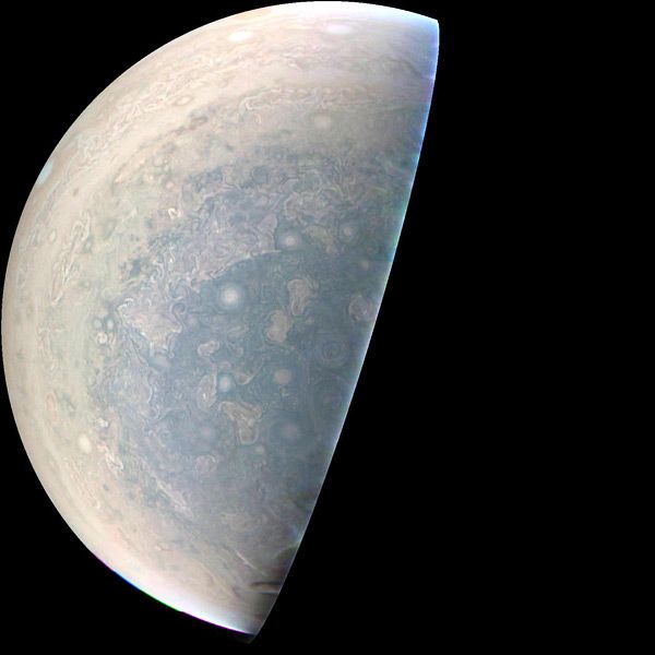 An image of Jupiter that was taken by NASA's Juno spacecraft on February 2, 2017...from a distance of 47,600 miles (76,600 kilometers).