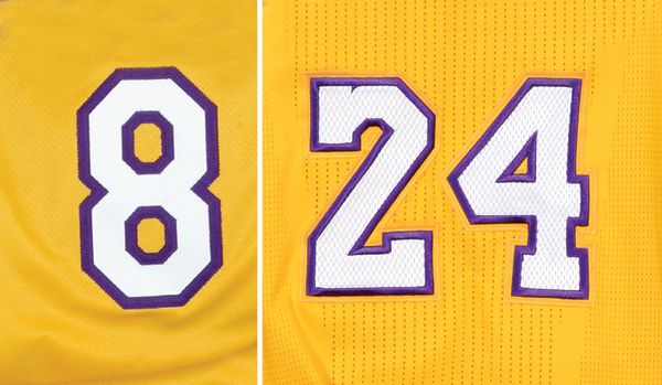 Kobe Bryant's two jersey numbers, 8 and 24, will be retired by the Los Angeles Lakers at STAPLES Center on December 18, 2017.