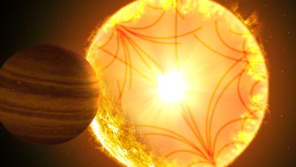 An artist's concept of the exoplanet Kepler-1658b orbiting its parent star.
