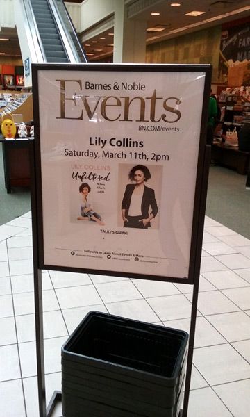 At The Grove's Barnes & Noble bookstore in Los Angeles to attend a discussion and signing by actress Lily Collins...on March 11, 2017.