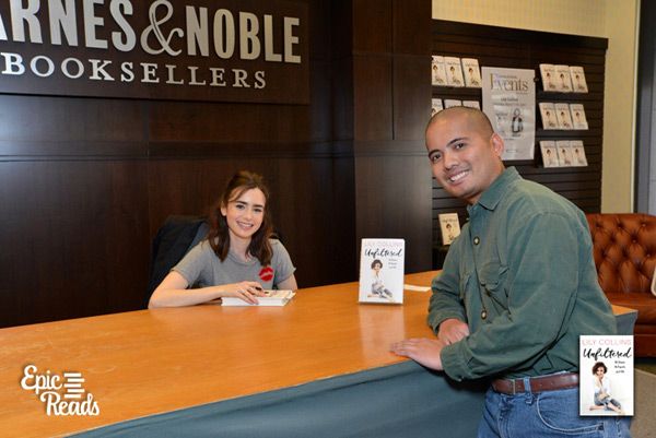 Posing with Lily Collins at The Grove's Barnes & Noble bookstore in Los Angeles...on March 11, 2017.