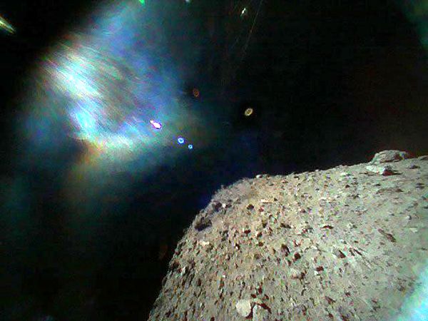 A snapshot taken by Japan's MINERVA-II Rover-1B shortly after it was deployed from the Hayabusa2 spacecraft on September 21, 2018 (Japan Time).