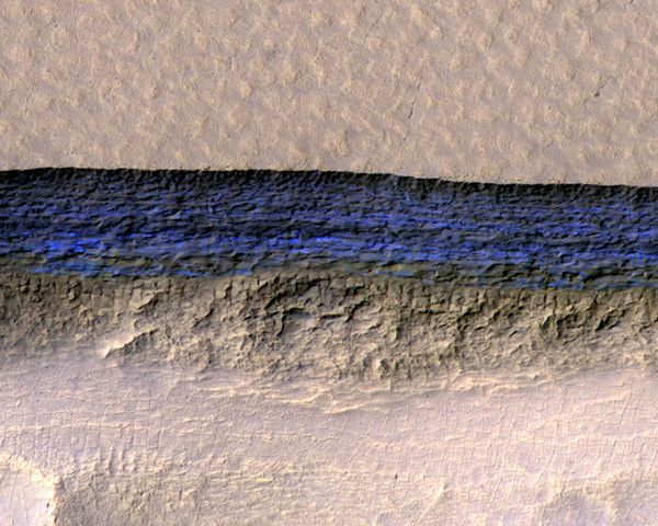 An image of a scarp containing water ice on the surface of the Red Planet...as seen by NASA's Mars Reconnaissance Orbiter.