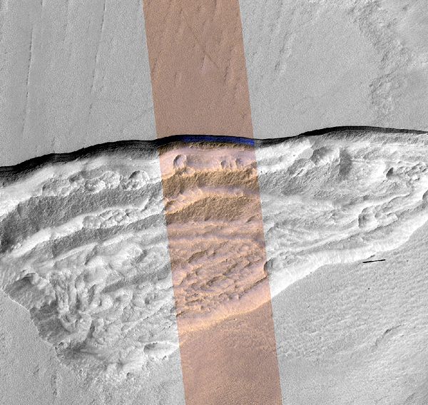 Another image of the scarp containing water ice on the surface of the Red Planet...as seen by NASA's Mars Reconnaissance Orbiter.