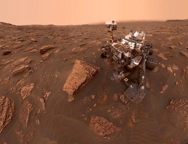A self-portrait of NASA's Curiosity Mars rover (with dust obscuring the hills in the horizon), taken with a camera on her robotic arm on June 15, 2018.