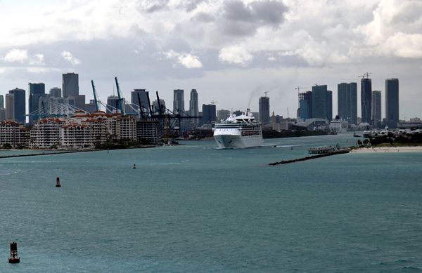 A third snapshot of Miami—and another Norwegian Cruise Line ship—as seen from aboard the Norwegian Jade on March 12, 2018.