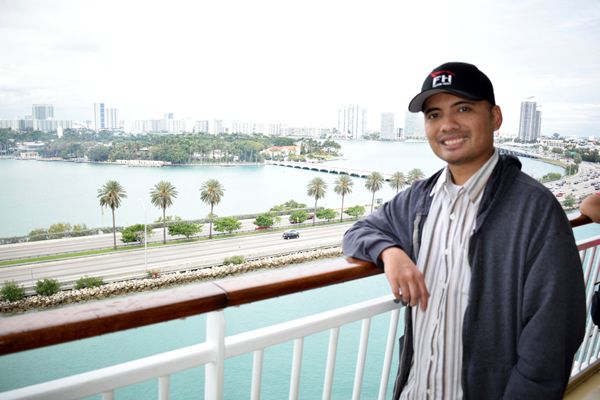 An overexposed snapshot of me posing with the Miami skyline as the Norwegian Jade departs for Central America...on March 12, 2018.