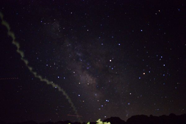 That gray wavy line is a moth that flew in front of my camera lens when I took this long-exposure snapshot of the Milky Way...on July 20, 2017.