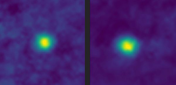 Two false-color snapshots of Kuiper Belt Objects 2012 HZ84 (left) and 2012 HE85...as seen by NASA's New Horizons spacecraft in December 2017.