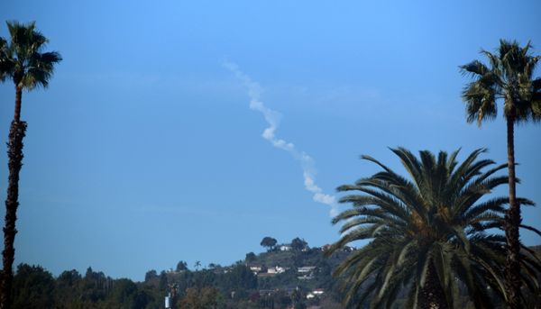 The smoke plume from the Delta IV Heavy rocket's launch from California's Vandenberg Air Force Base is visible from my house in Pomona (189 miles away)...on January 19, 2019.