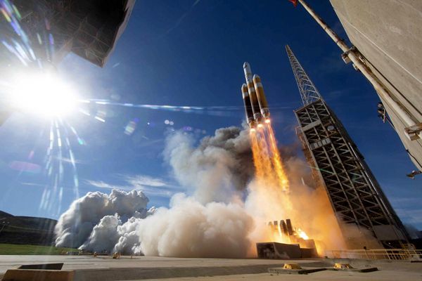 The Delta IV Heavy rocket carrying the NROL-71 payload for the National Reconnaissance Office launches from Vandenberg Air Force Base in California...on January 19, 2019.