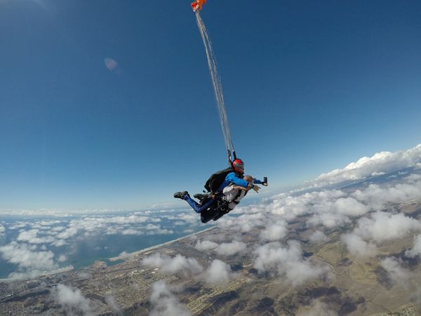 My tandem instructor deploys the parachute more than 5,000 feet above the ground at Oceanside, California...on October 4, 2018.