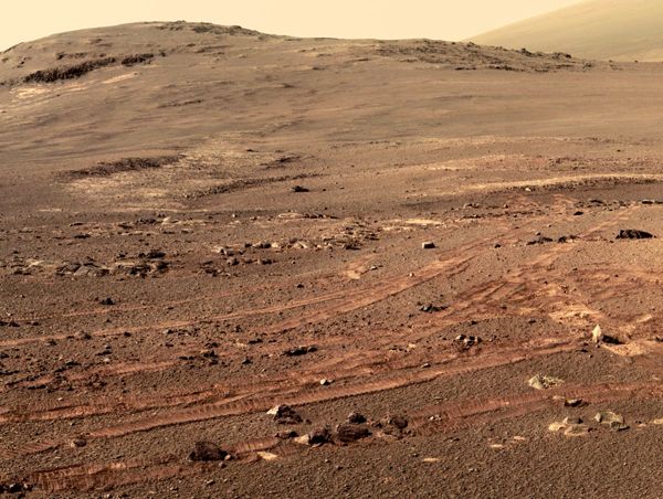 An image that is part of the larger 360-degree panorama that NASA's Opportunity rover took on the surface of Mars in spring of 2018.