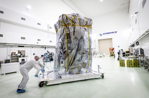 After arriving in Titusville, Florida on April 3, 2018, NASA's Parker Solar Probe spacecraft is brought to Astrotech Space Operations to undergo preparations for its July 31 launch to the Sun.