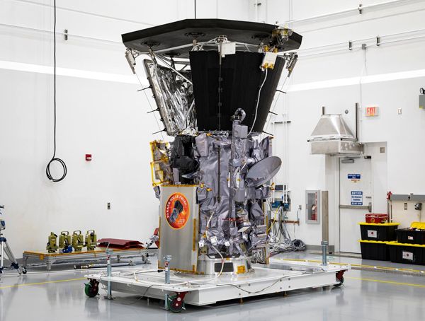 NASA's Parker Solar Probe on display inside the Astrotech Space Operations facility in Titusville, Florida.