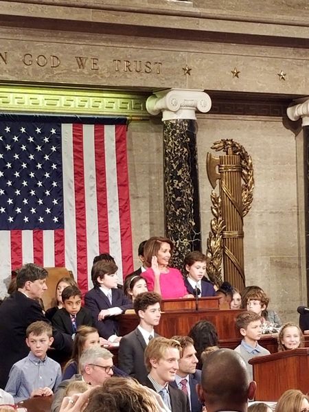 With the children of other congressional members standing next to her, Nancy Pelosi is sworn in as Speaker of the House of Representatives on the first day of the 116th Congress...on January 3, 2019.