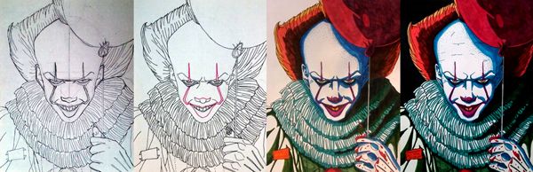 Work-in-progress photos of my original Pennywise drawing. Work-in-progress photos of my original Pennywise drawing.