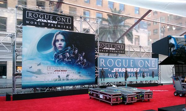 The red carpet tent for the ROGUE ONE: A STAR WARS STORY premiere continues to undergo preparations on Hollywood Boulevard...on December 8, 2016. The red carpet tent for the ROGUE ONE: A STAR WARS STORY premiere continues to undergo preparations on Hollywood Boulevard...on December 8, 2016.