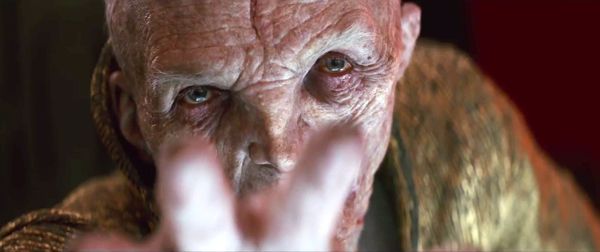 Supreme Leader Snoke (voiced and motion captured by Andy Serkis) unleashes the Dark Side of the Force on Rey (off-screen) in STAR WARS: THE LAST JEDI. Supreme Leader Snoke (voiced and motion captured by Andy Serkis) unleashes the Dark Side of the Force on Rey (off-screen) in STAR WARS: THE LAST JEDI.