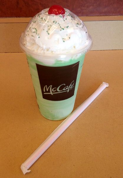 About to try the Shamrock Shake at McDonald's...on March 1, 2017.