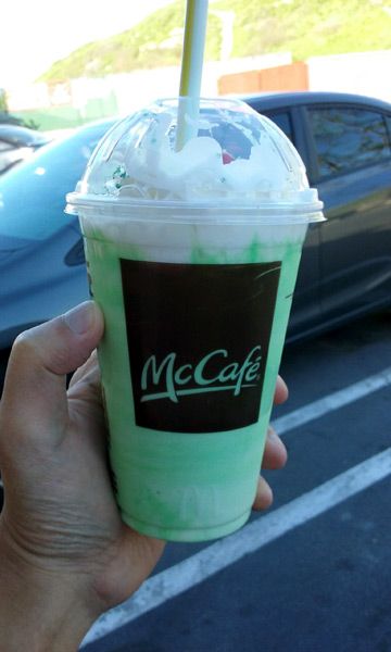 Posing with the Shamrock Shake in front of my Honda Civic outside McDonald's...on March 1, 2017.