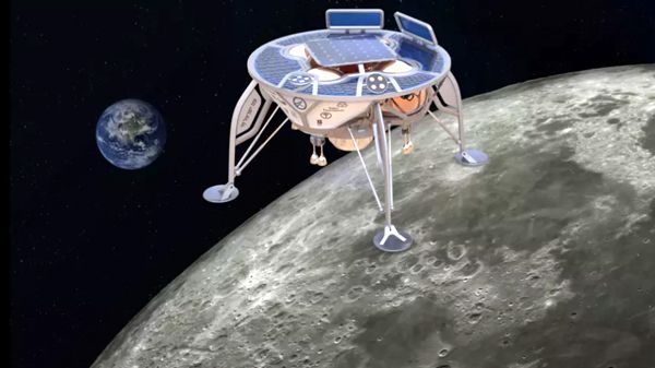 An artist's concept of SpaceIL's lunar lander approaching the surface of the Moon.An artist's concept of SpaceIL's lunar lander approaching the surface of the Moon.