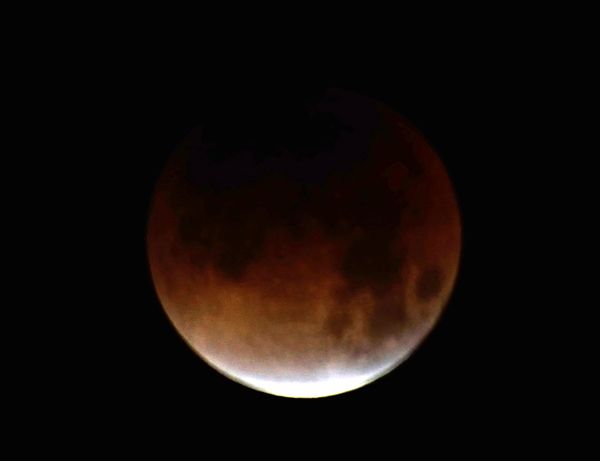 A snapshot of the Super Blue Blood Moon as seen from Summitridge Park in Diamond Bar, California...on January 31, 2018.
