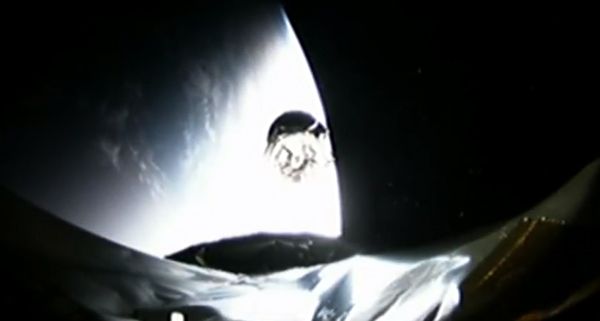A camera aboard the Falcon 9's second stage motor captures this footage of NASA's TESS spacecraft separating from the booster about an hour after launch...on April 18, 2018.