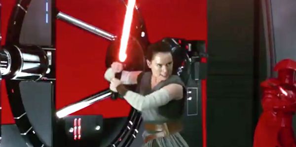 Rey (Daisy Ridley) uses Kylo Ren's lightsaber to take on Supreme Leader Snoke's Elite Praetorian Guards in STAR WARS: THE LAST JEDI. Rey (Daisy Ridley) uses Kylo Ren's lightsaber to take on Supreme Leader Snoke's Elite Praetorian Guards in STAR WARS: THE LAST JEDI.