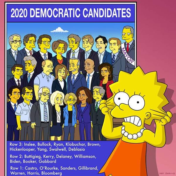 Lisa Simpson is shocked at the number of potential Democratic candidates for the 2020 presidential election...despite the fact that she's not old enough to vote for any of them.