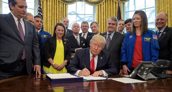 President Trump signs the NASA Transition Authorization Act of 2017 on March 21, 2017...three days before his attempt to repeal and replace Obamacare failed. Both are great news.