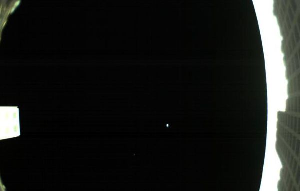An image of Earth and the Moon as seen by the MarCO-B CubeSat, also known as 'WALL-E,' from 621,371 miles (1 million kilometers) away...on May 9, 2018.