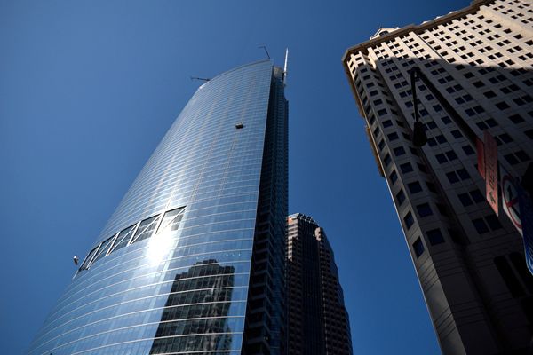 The Wilshire Grand Center as seen from street level on July 26, 2017.