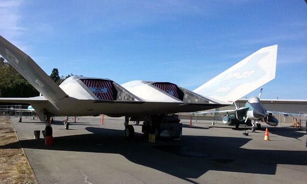 The YF-23 Gray Ghost on display (with the YF-17 Cobra visible in the background) at the Western Museum of Flight in Torrance, CA...on November 23, 2016.