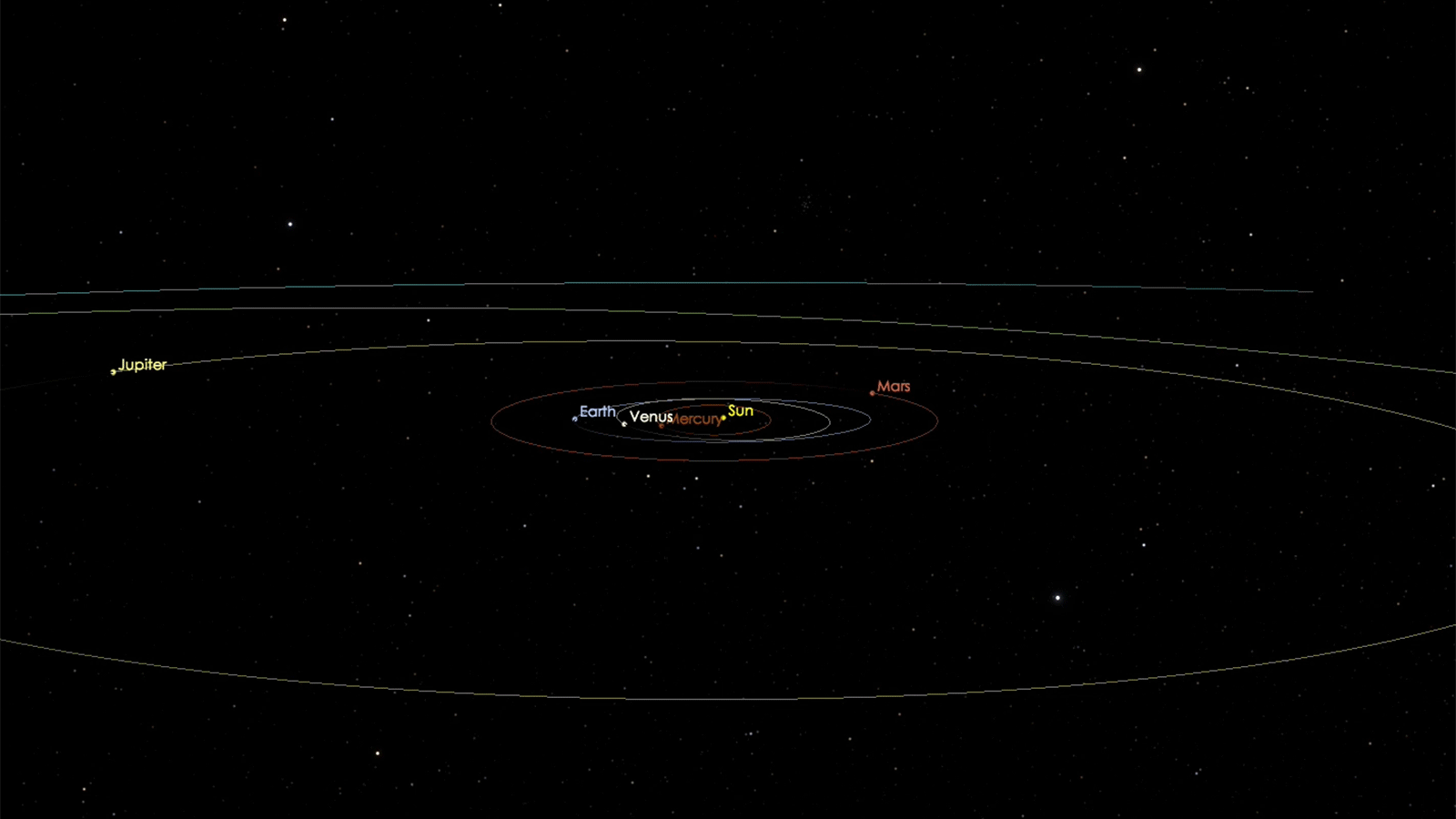 An animated GIF showing interstellar object A/2017 U1 moving through our solar system on its trip back into deep space.