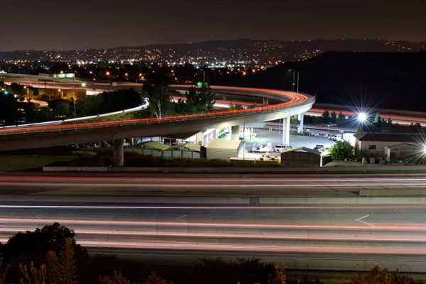A long-exposure snapshot that I took of the 57 and 60 freeways near the city of Diamond Bar in California...on June 30, 2017.