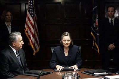 President Allison Taylor (Cherry Jones) addresses her Cabinet in an earlier episode of 24, Season 7.